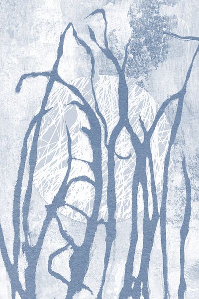 Ikigai.  Herbe bleue et lune. Art zen abstrait et minimaliste. Style Japandi V par Dina Dankers