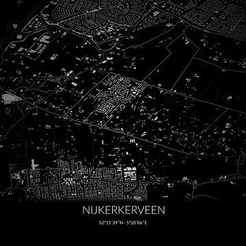 Schwarz-weiße Karte von Nijkerkerveen, Gelderland. von Rezona