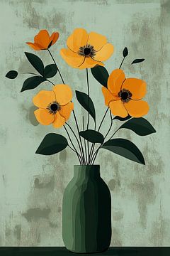 Oranje Bloemen in Groen no.1 van Studio BB