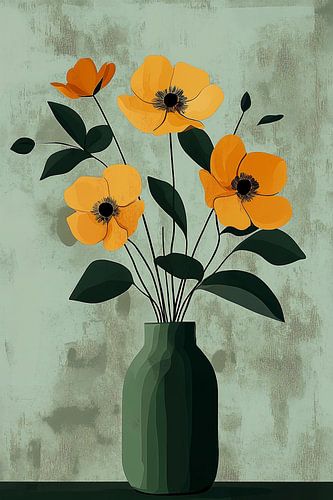 Oranje Bloemen in Groen no.1