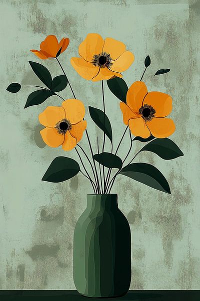Orange Blumen in Grün Nr.1 von Studio BB