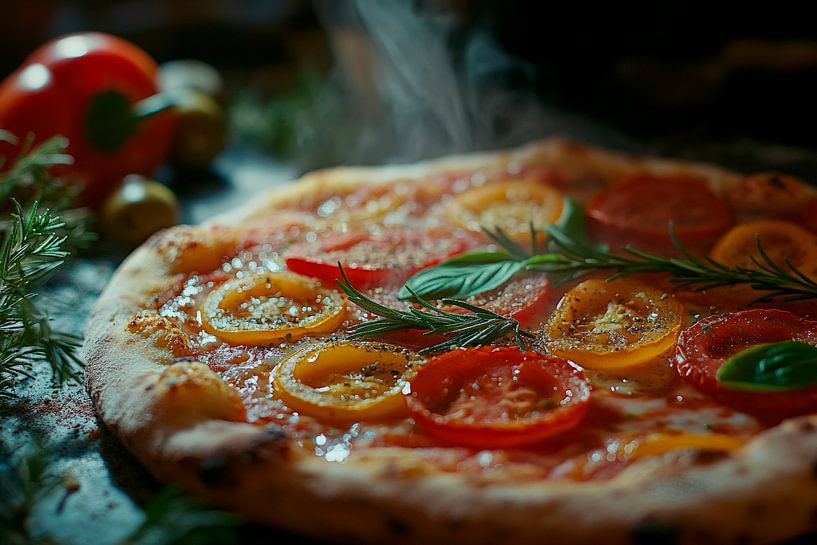 Frische Pizza mit buntem Gemüse dekoriert von Poster Art Shop