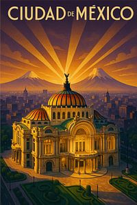 Vintage Mexico City Poster - Goldenes Licht über der Hauptstadt