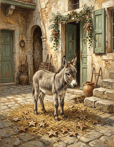 Peinture à l'huile représentant un âne méditerranéen