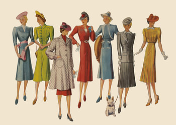 Mode tekening uit een modetijdschrift uit de jaren 50