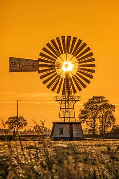 Windmühle am Herkules bei Sonnenuntergang von Harrie Muis