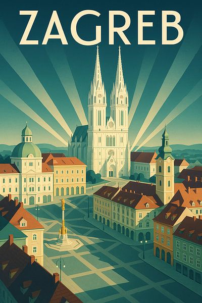Zagreb Old Town Elegance Vintage Print par Travel Shop