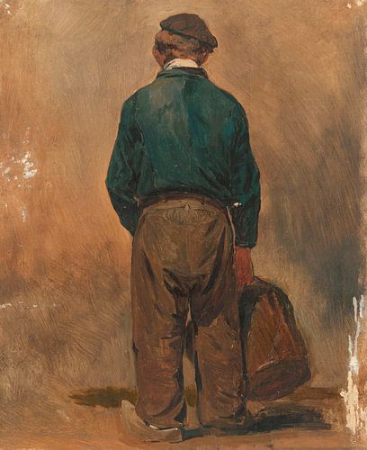 Visser met een mandje, van achteren gezien, Jan Weissenbruch