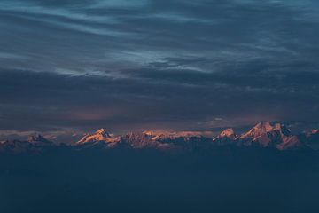 Sunset Himalayas with clouds