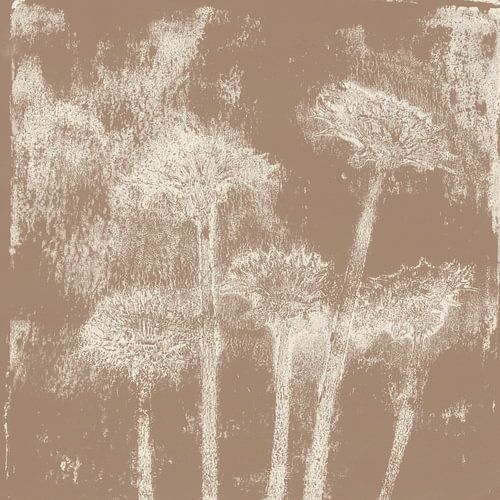 Paardenbloemen. Japandi botanische prints in bruin en wit.