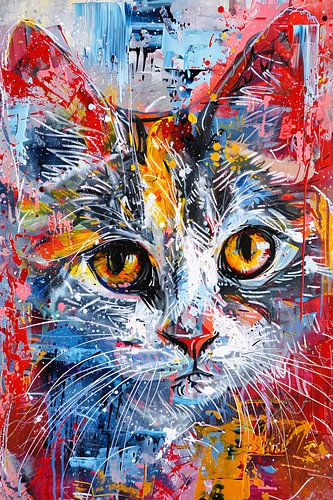 Abstract kleurrijk schilderij van een kat