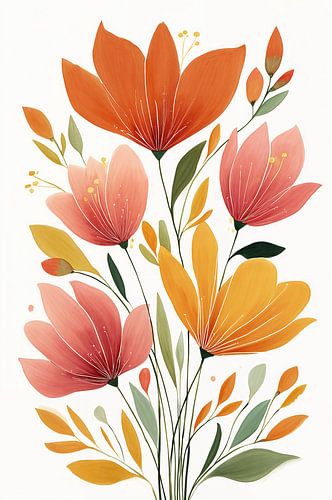 Botanical Illustration in Yellow, Pink and Orange no. 3