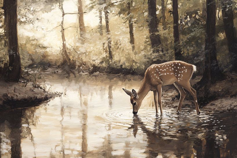 Cerf près d'un ruisseau forestier calme par Imperial Art House