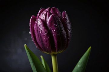 Purple Tulip in Morning Dew Close-up by De Muurdecoratie