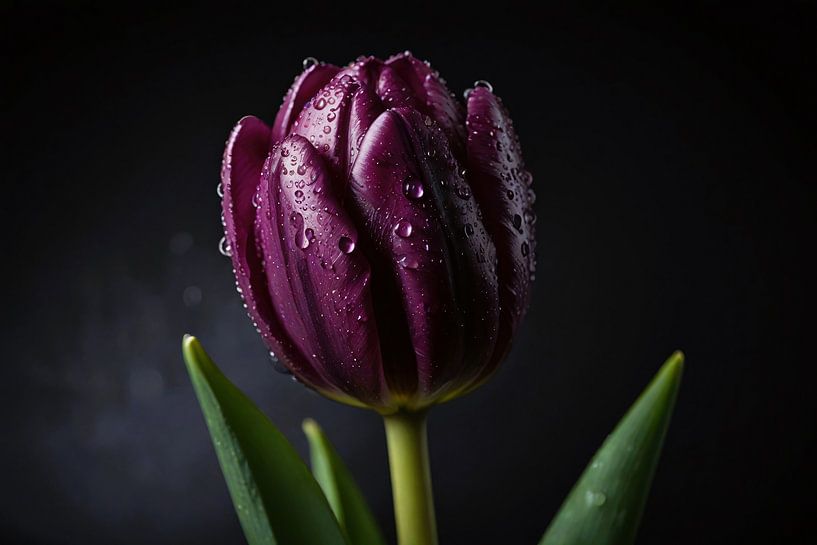 Purple Tulip in Morning Dew Close-up by Art & Soul Creations