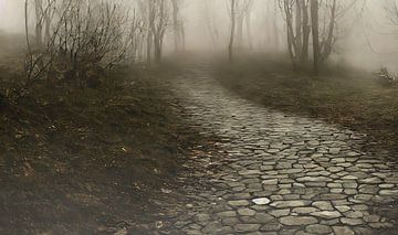 Weg van het grijze trottoir in de mist van Frank Heinz