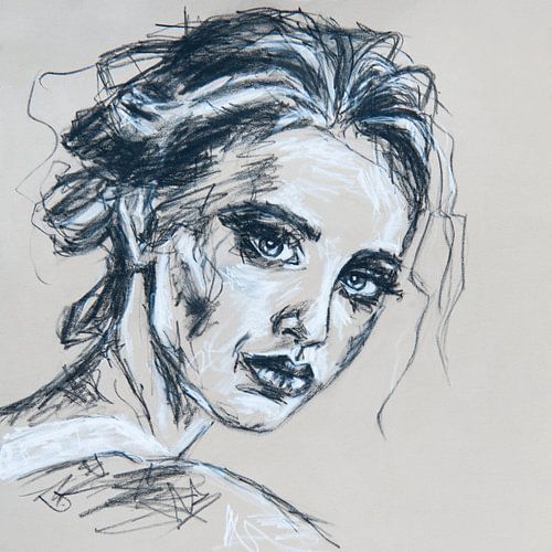 Porträt Frau: Strichzeichnung schwarz und weiß