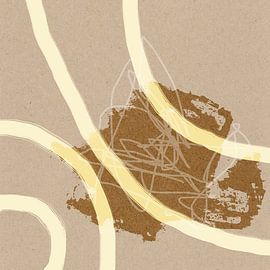 Abstrakte Kreise in Pastellgelb, Braun und Weiß auf Beige von Dina Dankers