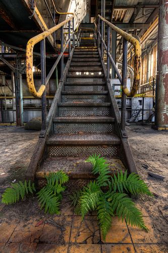 Escalier en acier en ruine dans la centrale électrique sur Sven van der Kooi (kooifotografie)