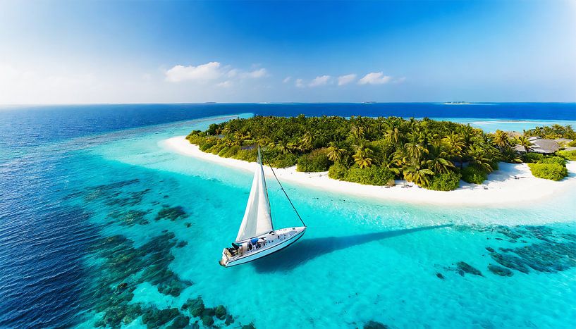 Insel mit einem Boot von Mustafa Kurnaz