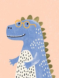 Blauer Dino mit gelber Brille – Lustiges Kinderzimmerbild von StudioRemier