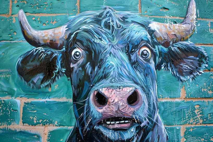 Expressieve koe op levendige bakstenen achtergrond van Imperial Art House