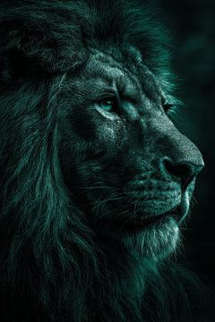 Leeuw in Schaduwlicht Majesteit in Stilte