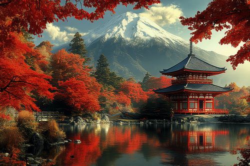 japanse schilderkunst landschap met bergen