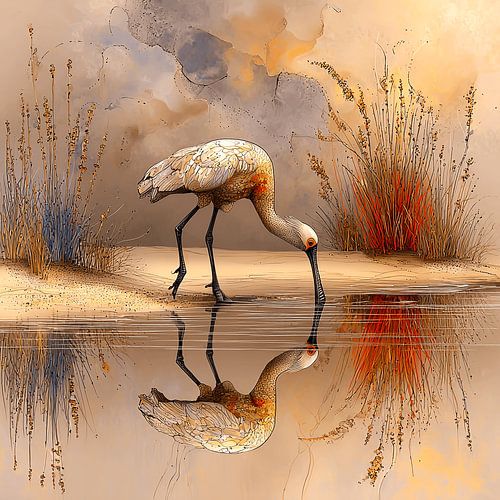 Herbstwasser | Löffler in Aquarell, warme Wanddekoration für ein naturverbundenes Interieur