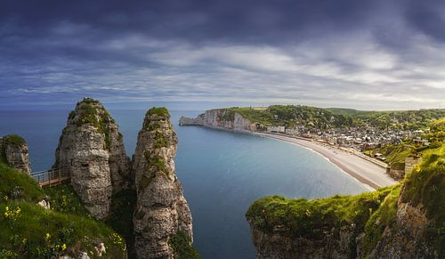 Étretat village. View from the cliff. Normandy, France.