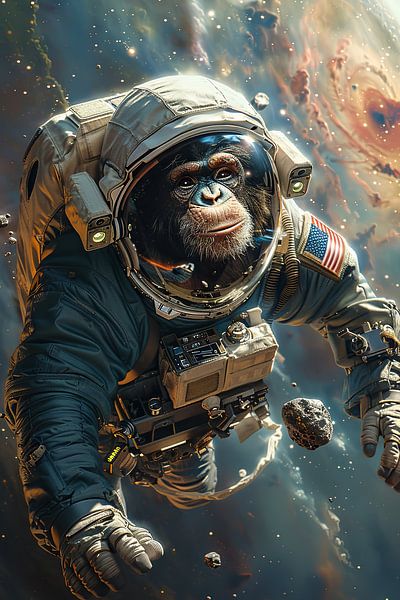 Singe astronaute dans l'espace avec rendu du concept de casque par Poster Art Shop