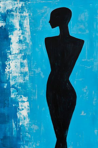 Silhouette noire sur fond bleu