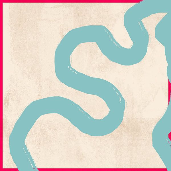 Light blue organic shapes on white and neon pink. Colorful abstract art. by Dina Dankers