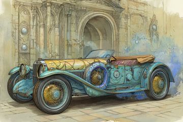 Tekening van een oldtimer cabrio