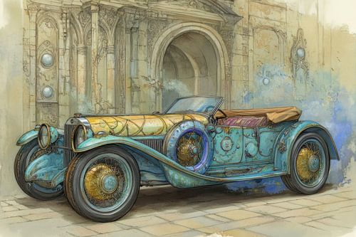 Drawing of a vintage convertible 