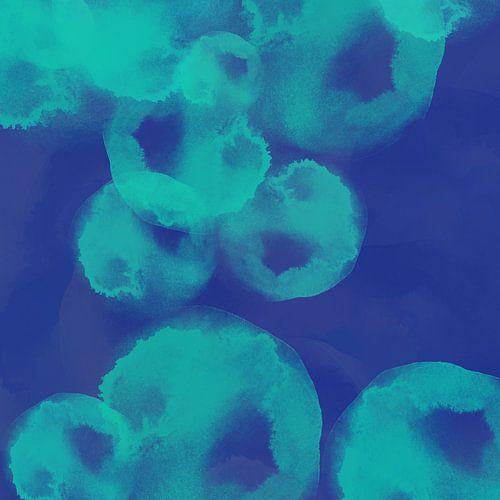 Neon kunst. Aquarel organische vormen in neongroen en kobaltblauw