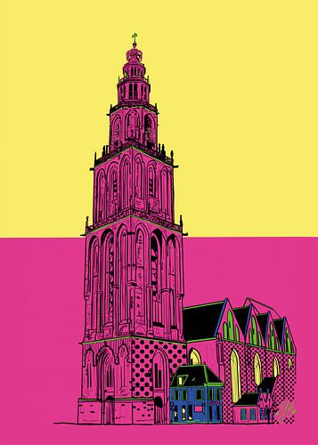 Martinitoren Groningen neon geel roze