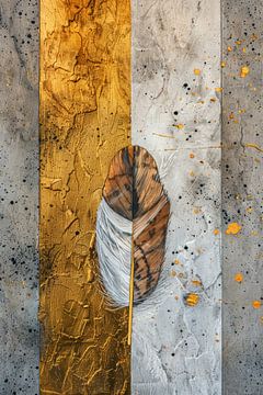 Goud beton strepen en een veer van een vogel van Digitale Schilderijen