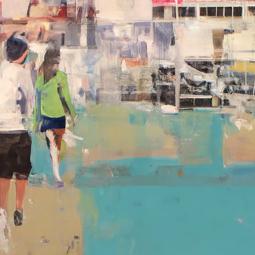 Abstraktes Gemälde "Spaziergang in der Stadt"