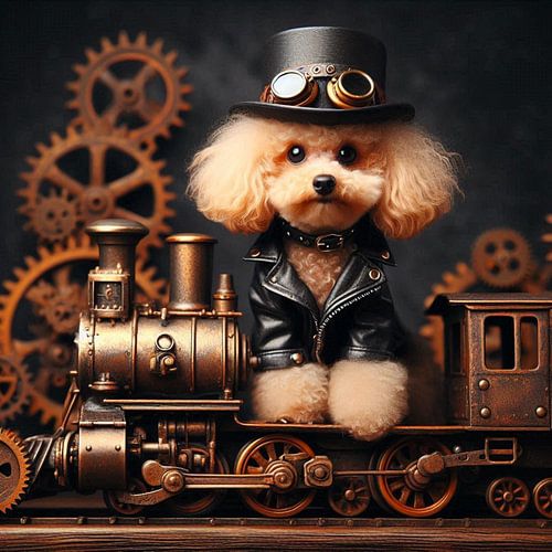 labradoodle met een trein