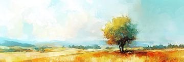 Landschaft mit Baum | Golden Tree in Landscape von Kunst Laune