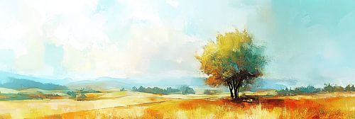Paysage avec arbre | Arbre doré dans un paysage