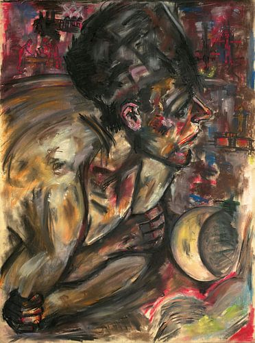 Met met maan in een donker portret, Arno Nadel