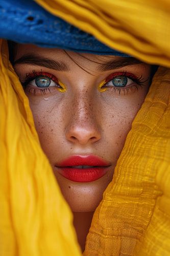 AI portrait with colours of Ukrainian flag