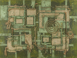 Œuvre d'art texturale verte avec de la corde et de la jute sur STUDIO ARTSY