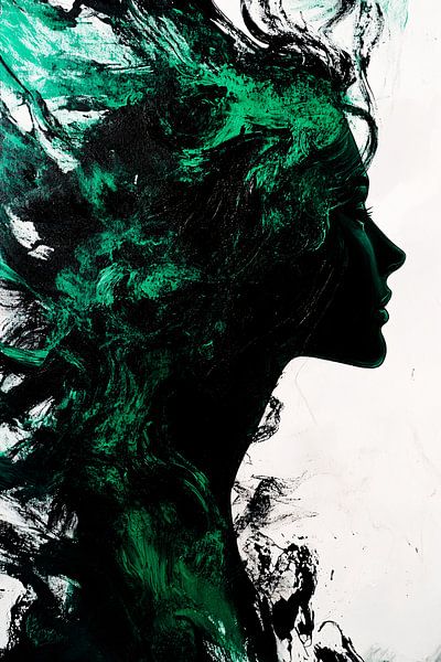 Abstrakte Silhouette in Grün und Schwarz von Art & Soul Creations