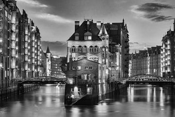 Hamburg Speicherstadt in zwart-wit