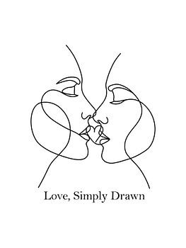Continuous Line Art Kiss: Abstract Love Connection
