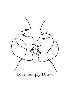 Continuous Line Art Kiss: Abstrakte Liebesverbindung von Clay Artista