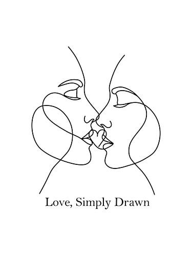 Continuous Line Art Kiss: Abstract Love Connection